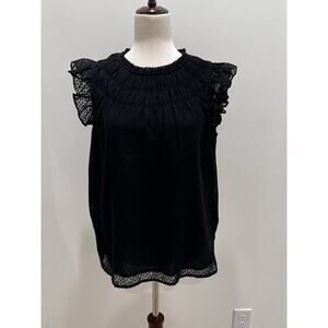 LOFT Ann Taylor Sleeveless Blouse Shirt Top Black Flutter Ruffle Sleeve Small S​